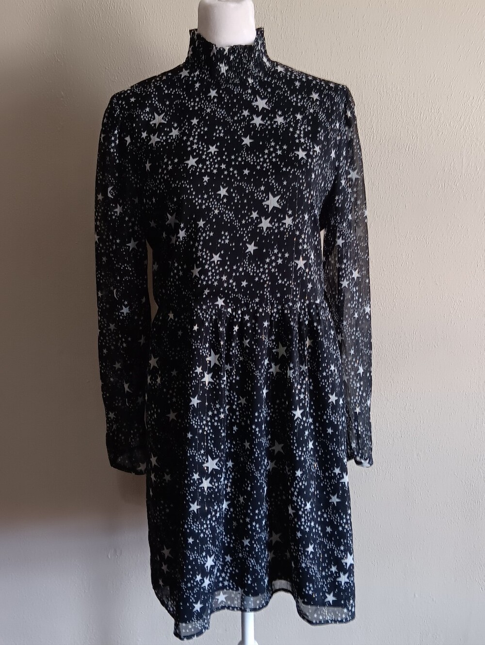 ModCloth Black & Silver Star Print Medium Midi Dress Whimsigoth Punk Witchy
